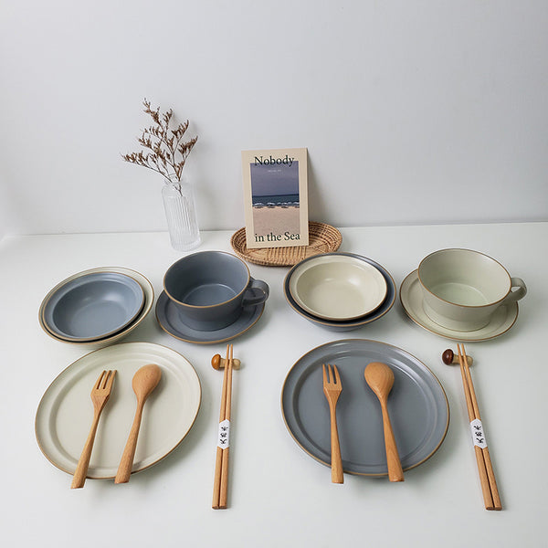 Set vaisselle porcelaine japonaise grise